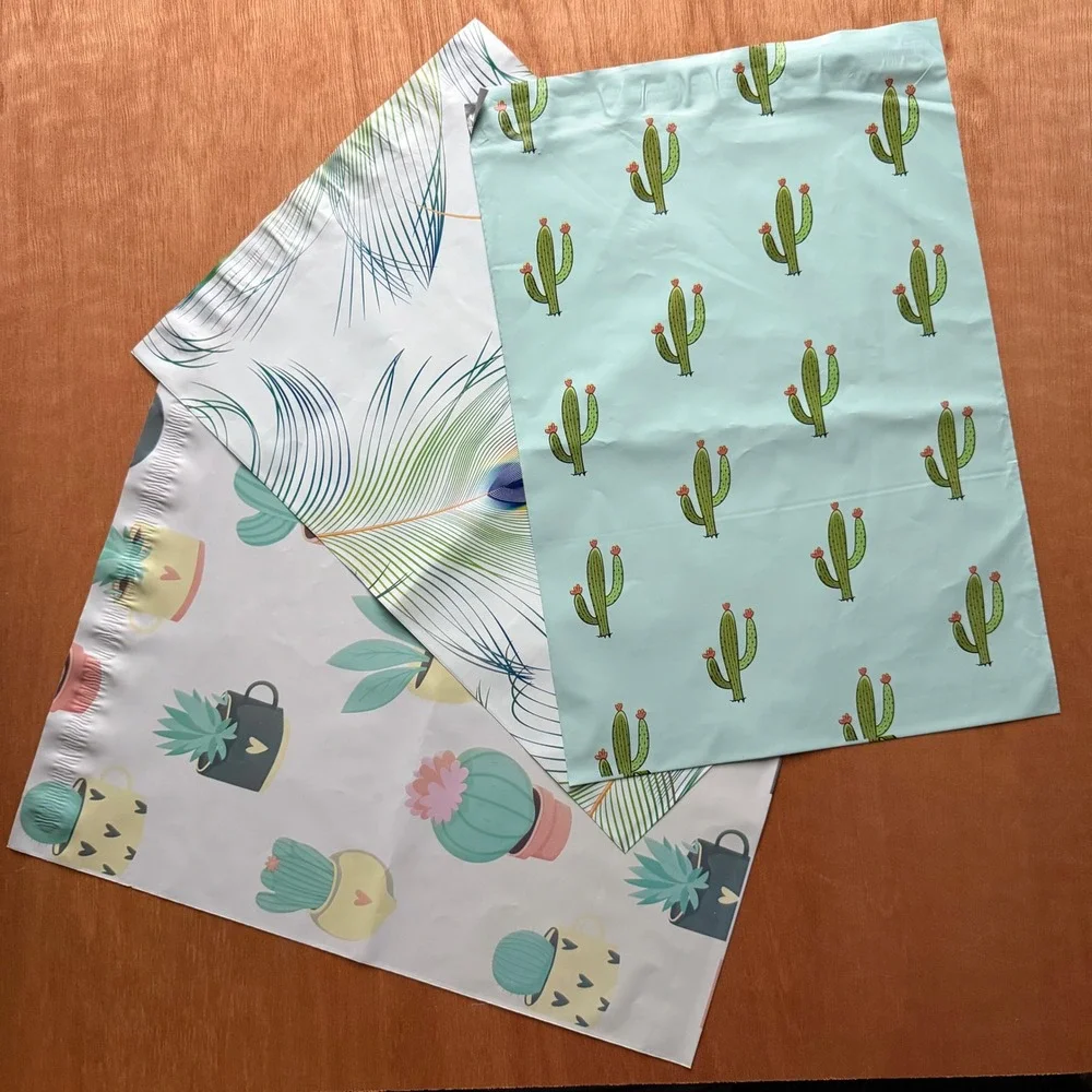 10x13‎ Cactus & Peacock Feather polymailers Shipping office 15 ct NEW business